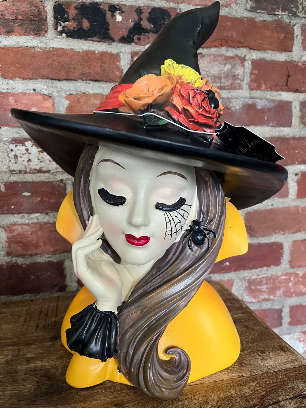 Bella Luxx Black Witch Hat with Yellow, Orange and Red Floral Accent